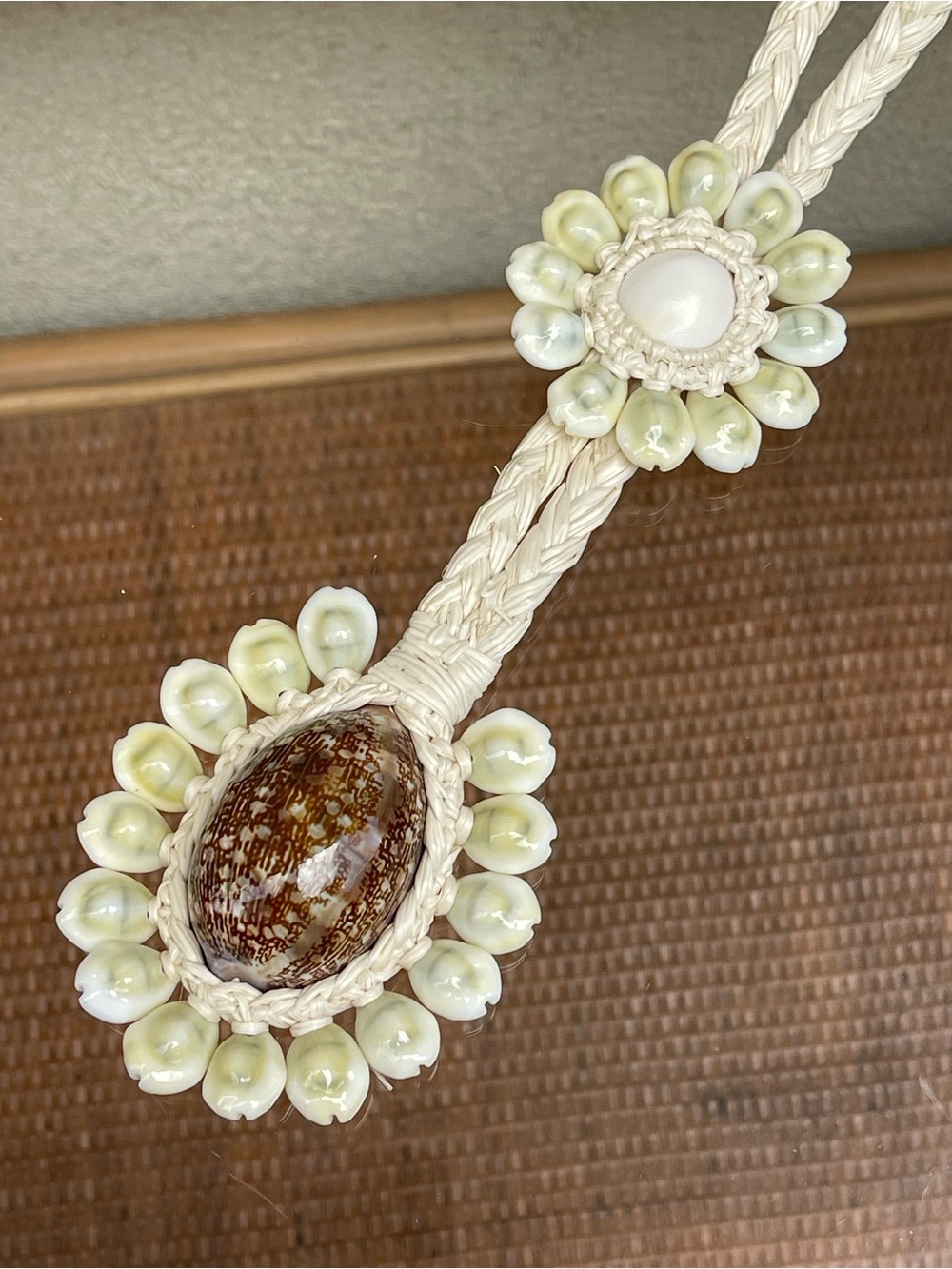 Sea Shell Cowrie Conch Double Medallion Woven Straw Necklace Marshall Islands